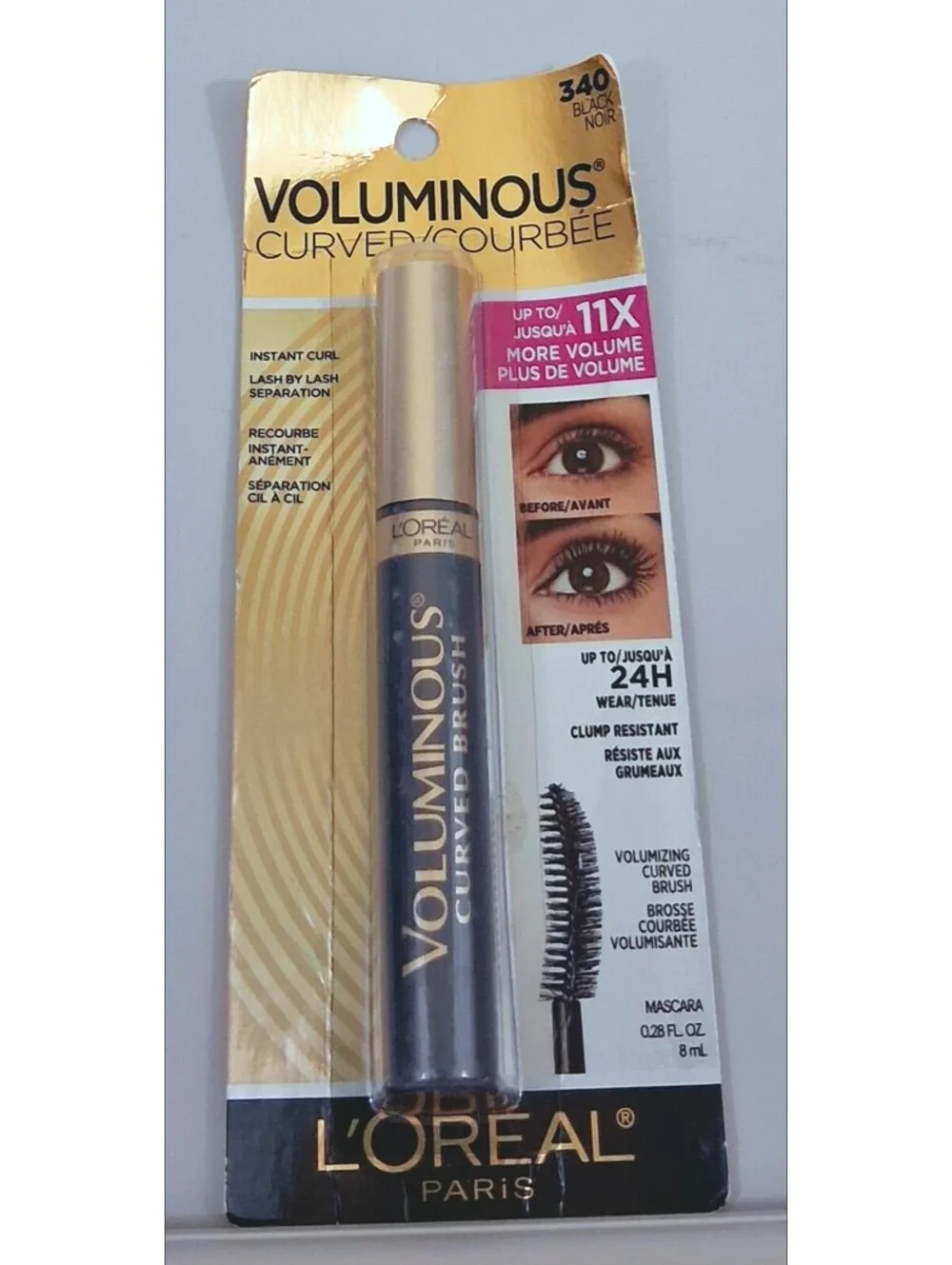 L’Oreal Voluminous Curved Brush Mascara # 340 Black 24 Hour Wear Lovely Lash NEW